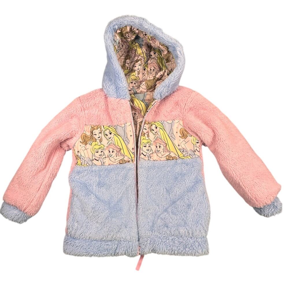 Disney Princess Reversible Jacket Faux Fur Fleece Hooded Size 6